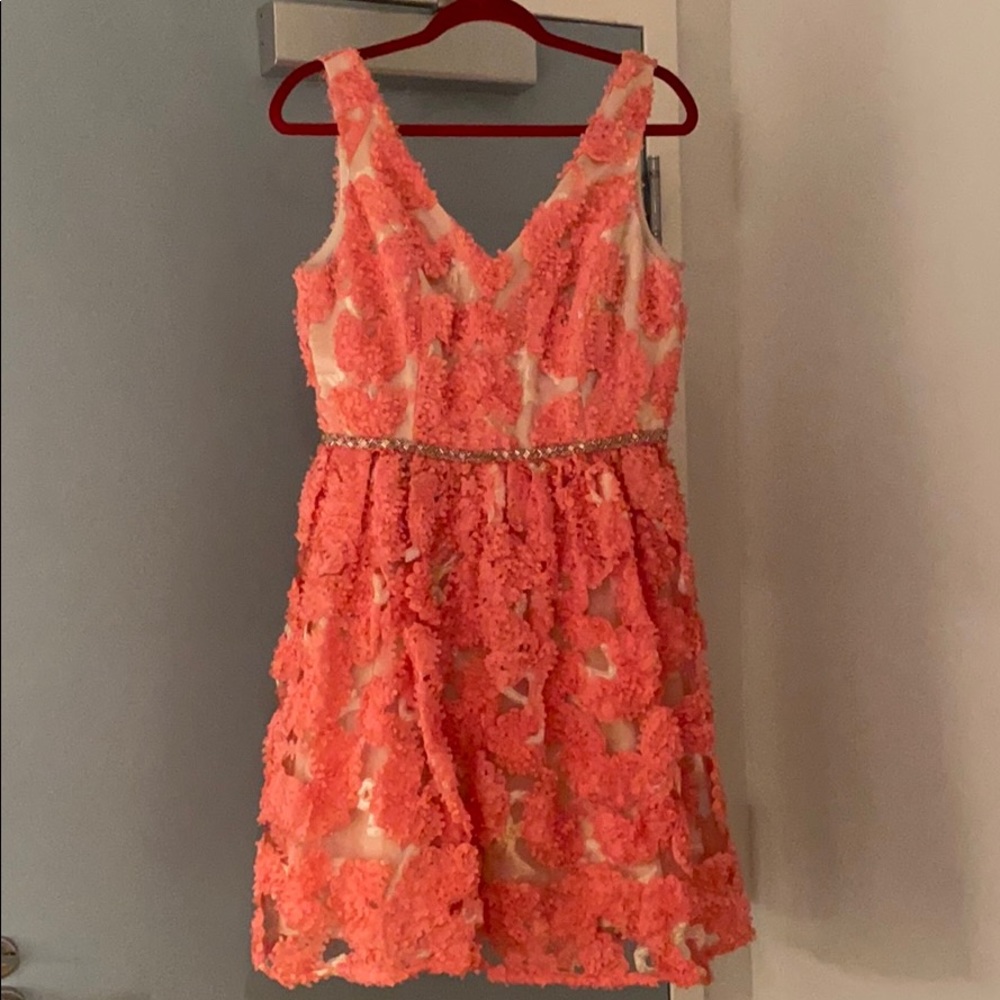 PINK/SILVER FLOWERED WITH CREAM UNDERTONE DRESS